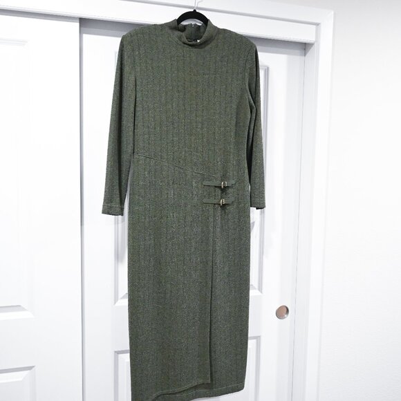 Joseph Ribkoff Size 14 Vintage Forest Green Textured Midi Dress - Picture 11 of 12